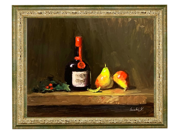 油彩画　Grand Marnier, Pears and Holly 2枚目の画像