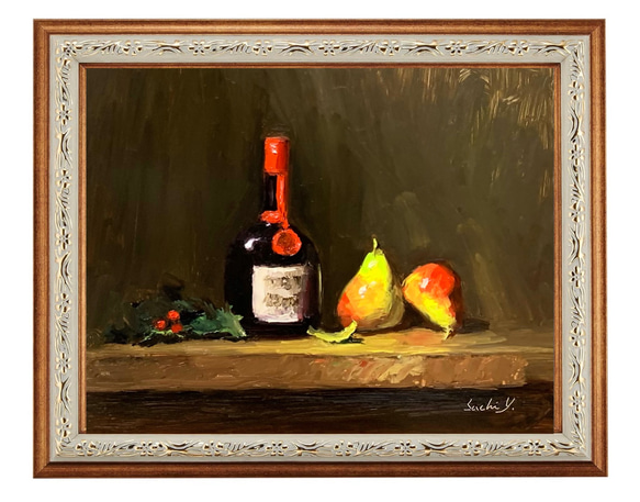 油彩画　Grand Marnier, Pears and Holly 3枚目の画像