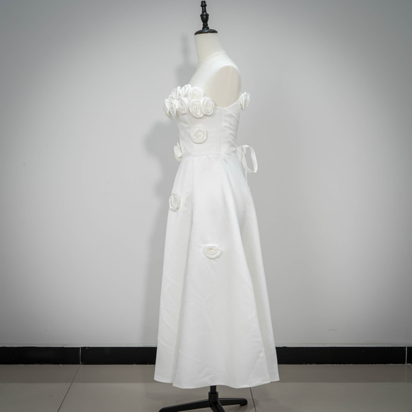 夢幻のウェディングドレス オフショルダー胸元のバラのデザイン ウエストで絞られたフ パーティードレス/演奏会G134 8枚目の画像
