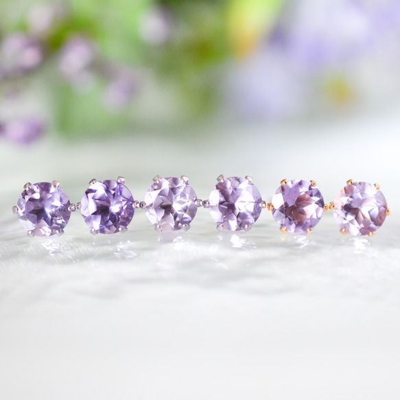 【大粒アメジストのシンプルな一粒スタッドピアス】薄紫/6mm/天然石/サージカルステンレス / つけっぱなしok 7枚目の画像