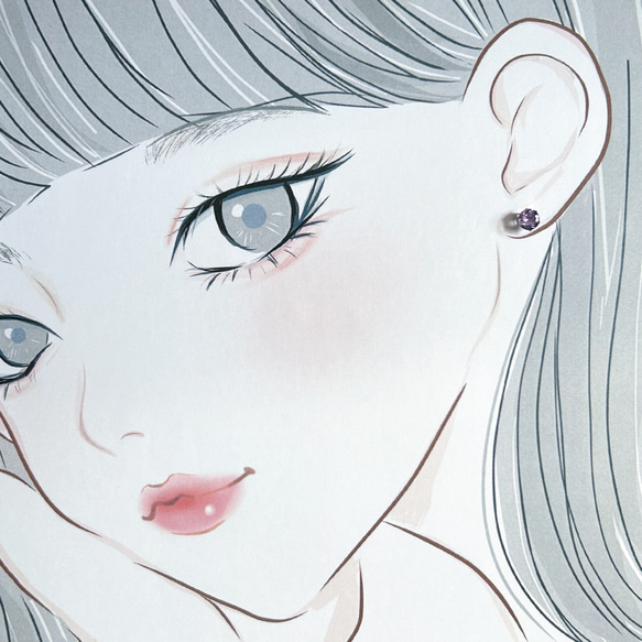 【大粒アメジストのシンプルな一粒スタッドピアス】薄紫/6mm/天然石/サージカルステンレス / つけっぱなしok 10枚目の画像