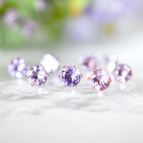 大粒アメジストのシンプルな一粒スタッドピアス】薄紫/6mm/天然石