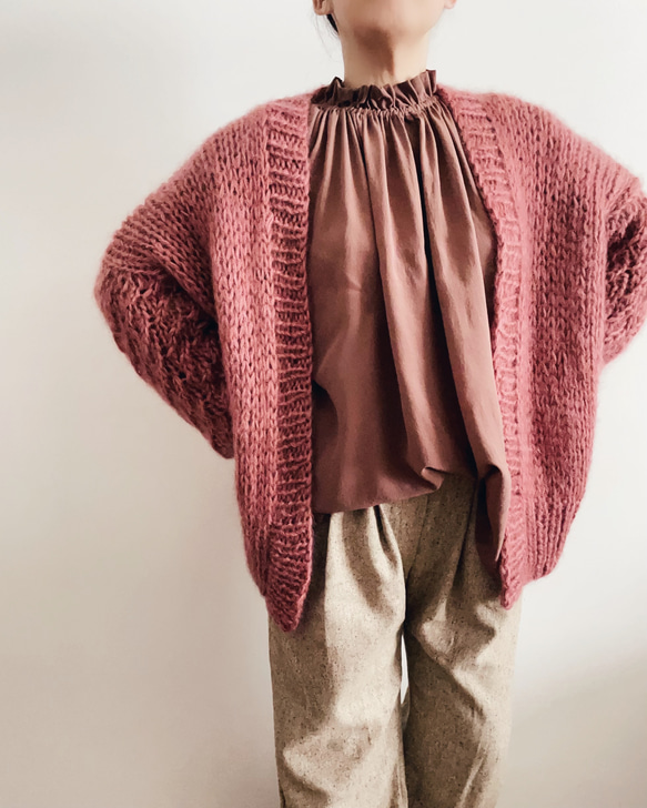 【送料無料】Hand knitted[手編み]スーパーキッドモヘア&アルパカカーディガン [Creema限定] 6枚目の画像