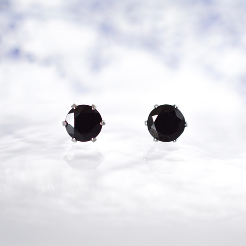 大粒ブラックスピネルのシンプルな一粒スタッドピアス】黒/6mm/天然石