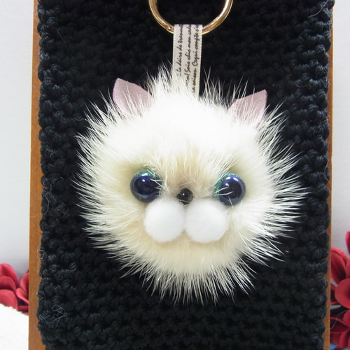 バッグチャーム 猫 ミンクファー 半円タイプ カラビナリング no,22