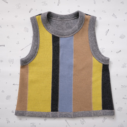 reversible wool knit patchwork vest stripe 第3張的照片