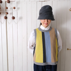 reversible wool knit patchwork vest stripe 第1張的照片