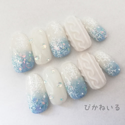 くすみブルー×ぷっくりフラワー♡ニュアンス韓国ネイル ネイルチップ