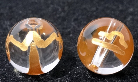 ☆2個☆てんびん座（天秤座）金彫り10mm玉水晶○天然石 ビーズ sanuk 