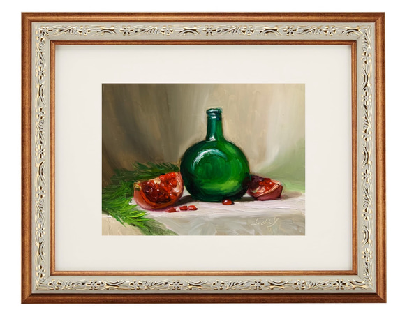 油彩画　Pomegranate and Green Glass 3枚目の画像