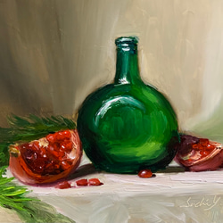 油彩画　Pomegranate and Green Glass 1枚目の画像