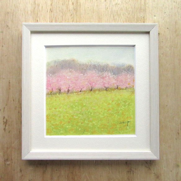 パステル画 菜の花畑と桜並木 （額付き 原画） 絵画 takiyo 通販