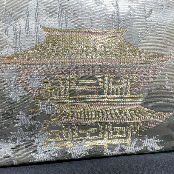 絹の帯から2wayバッグ　京都名所文様　帯リメイク242 13枚目の画像