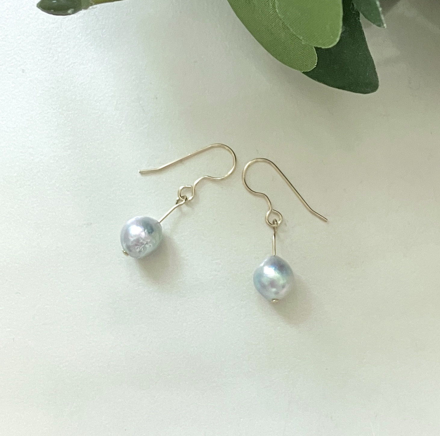 【数量限定！】14kgf アコヤ雫バロック(フックピアス）ライトブルー