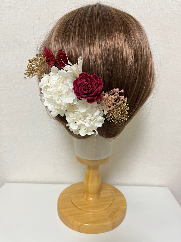 髪飾り ヘッドドレス 成人式 和装 振袖 ウェディング ドライフラワー ゴールド 2枚目の画像