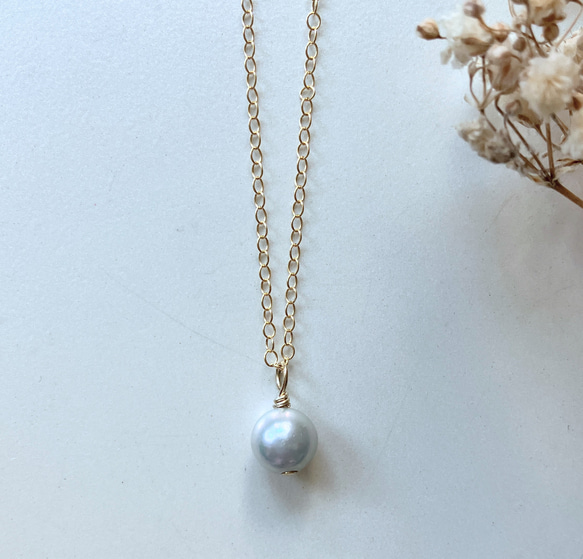『Creema10周年』14kgf genuine pearl アコヤパール 真珠（ネックレス）ブルーグレー 1枚目の画像