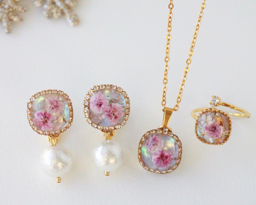 █Rose★イヤリングandネックレス15点 K10 ピンクゴールド ダイヤモンド フラワー ネックレス