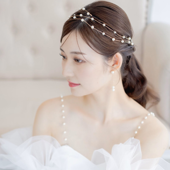 MA195ウェディング ナチュラル ヘッドドレス　カチューシャ ブライダル ヘアアクセサリー 結婚式 前撮り 卒業式 2枚目の画像