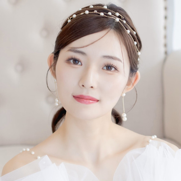 MA195ウェディング ナチュラル ヘッドドレス　カチューシャ ブライダル ヘアアクセサリー 結婚式 前撮り 卒業式 1枚目の画像