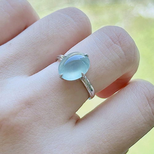 23-4 受注製作 k18金 大粒 ミャンマー産 氷種 薄水色 本翡翠 リング