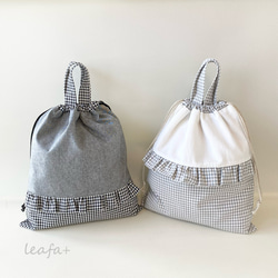ギンガムチェック フリル 体操袋 ハンドメイド ギンガムチェック巾着袋