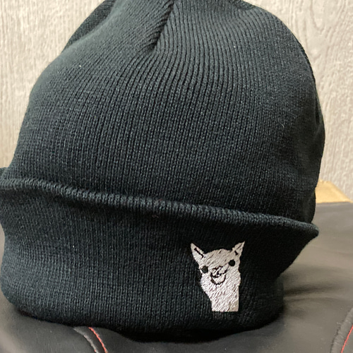 アルパカのワンポイント刺繍入りニット帽子 ニット帽・ビーニー さー