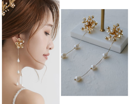 ブライダル　ウエディング　バロックパール　ロング　ピアス 結婚式 2way大ぶり バロックパール パールピアス ウエディング