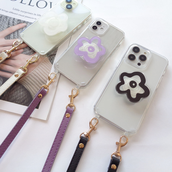 フラワーグリップ&レザー調ストラップ 色が選べる iphone スマホショルダー スマホグリップ 花 人気・おすすめ｜売れ筋商品・話題商品におすすめ コスパ重視 安心配送 国内発送・正規流通商品