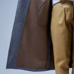 【soco】贅沢な一着ウール100% ノーカラーコート / グレー×キャメル h022t-gry3 18枚目の画像