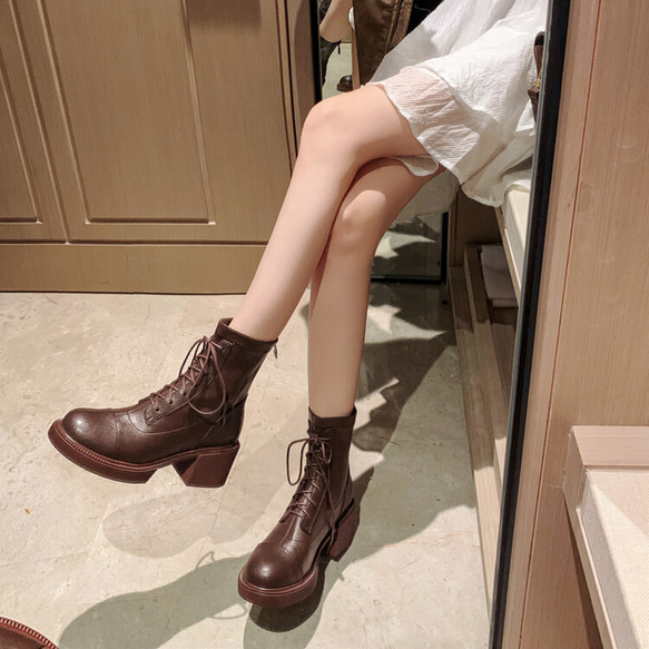 秋冬女式真皮鞋鞋舒適短靴高跟鞋加毛OK 22cm - 24.5cm #880⭐免運費⭐ 第6張的照片