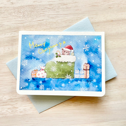 透明水彩画　クリスマスミニカード3枚セット イラスト　うさぎ　ウサギ　クマ　くま　しろくま　シロクマ　クリスマスカード　 4枚目の画像