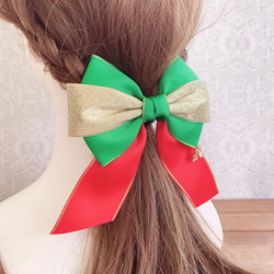 【送料無料】クリスマスリボン 赤×緑×金  リボンヘアアクセサリー クリスマスプレゼント 6枚目の画像