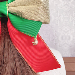 【送料無料】クリスマスリボン 赤×緑×金  リボンヘアアクセサリー クリスマスプレゼント 7枚目の画像