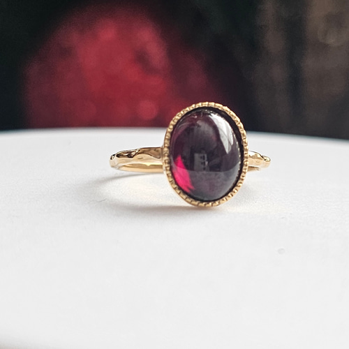 ロードライトガーネットミル打ちオーバルカボションゴールドリングrs