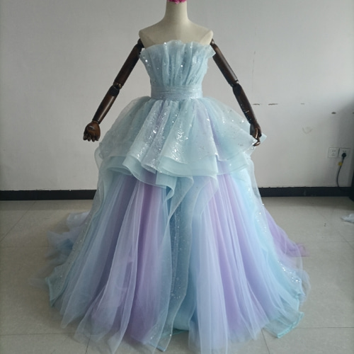 美品！紫青 カラードレス 柔らかく重ねたチュールスカート キラキラ  