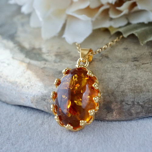 受注制作】再販x4 アンバー（琥珀） ペンダントトップ シルバー925