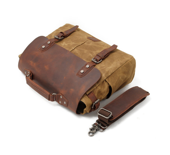 ブラウン メッセンジャーバッグ キャンバス レザー レザーバッグ Uni