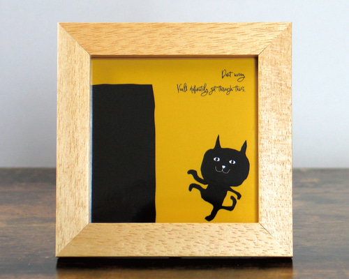 額付き】 北欧風 ネコ 猫 絵 アート 黒猫 イラスト 「ねこのひげ