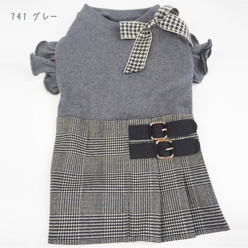 重ね着風さわやかワンピ/XXS〜M/犬服/犬服ハンドメイド ワンピース ドレス 重ね着風 秋冬 ドッグウェア かわいい 小型犬用 犬