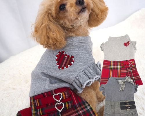 ハンドメイド犬服　ナチュラルカラーのエプロンドレス★袖付可能 ハンドメイド犬服 ナチュラルカラーのエプロンドレス☆袖付可能