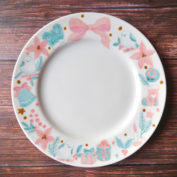 シマエナガのクリスマスリースプレート 手描きの器 中皿 neko opera 