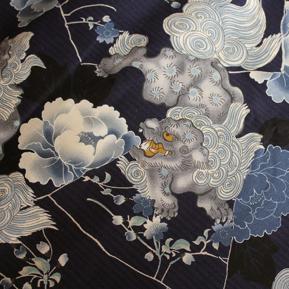 ◆半襟・半衿【唐獅子】藍 4枚目の画像
