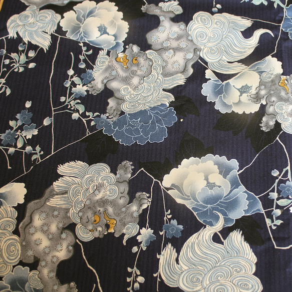 ◆半襟・半衿【唐獅子】藍 3枚目の画像