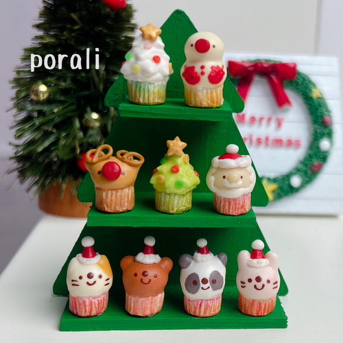 受注製作】ミニチュア christmas動物カップケーキ３個set クリスマス