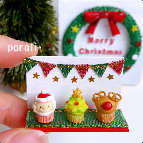 受注製作】ミニチュア christmas動物カップケーキ3個set