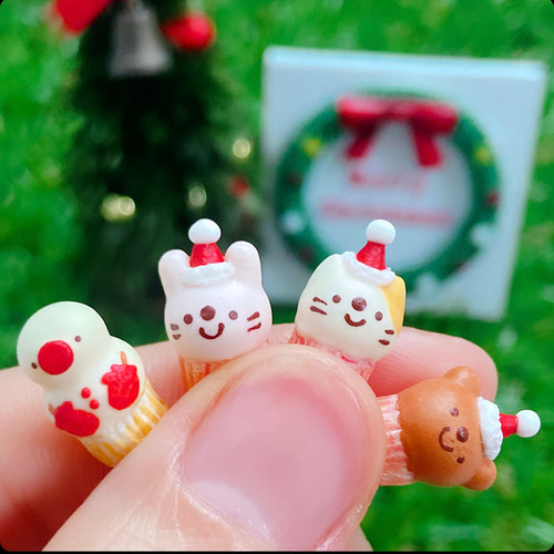 受注製作】ミニチュア christmas動物カップケーキ3個set