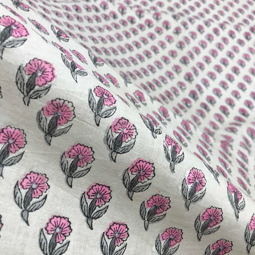 50cm単位】ペールグレージュピンクスモールフラワー インド ハンド