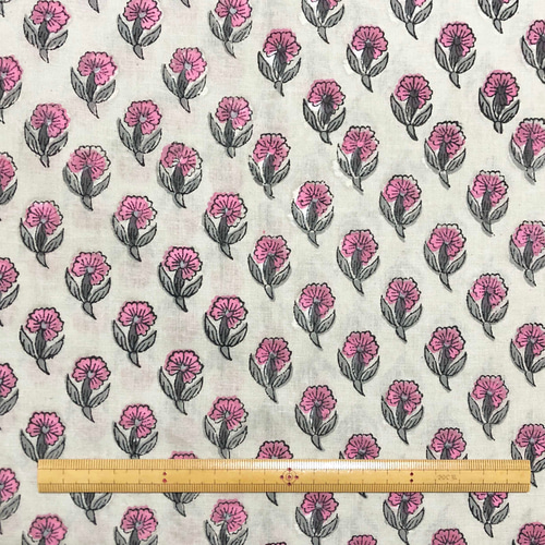 50cm単位】ペールグレージュピンクスモールフラワー インド ハンド