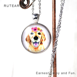 可愛いゴールデンレトリバーのネックレス ― 犬 ネックレス ペンダント 可愛い 花 ロングネックレス ― 050001 4枚目の画像