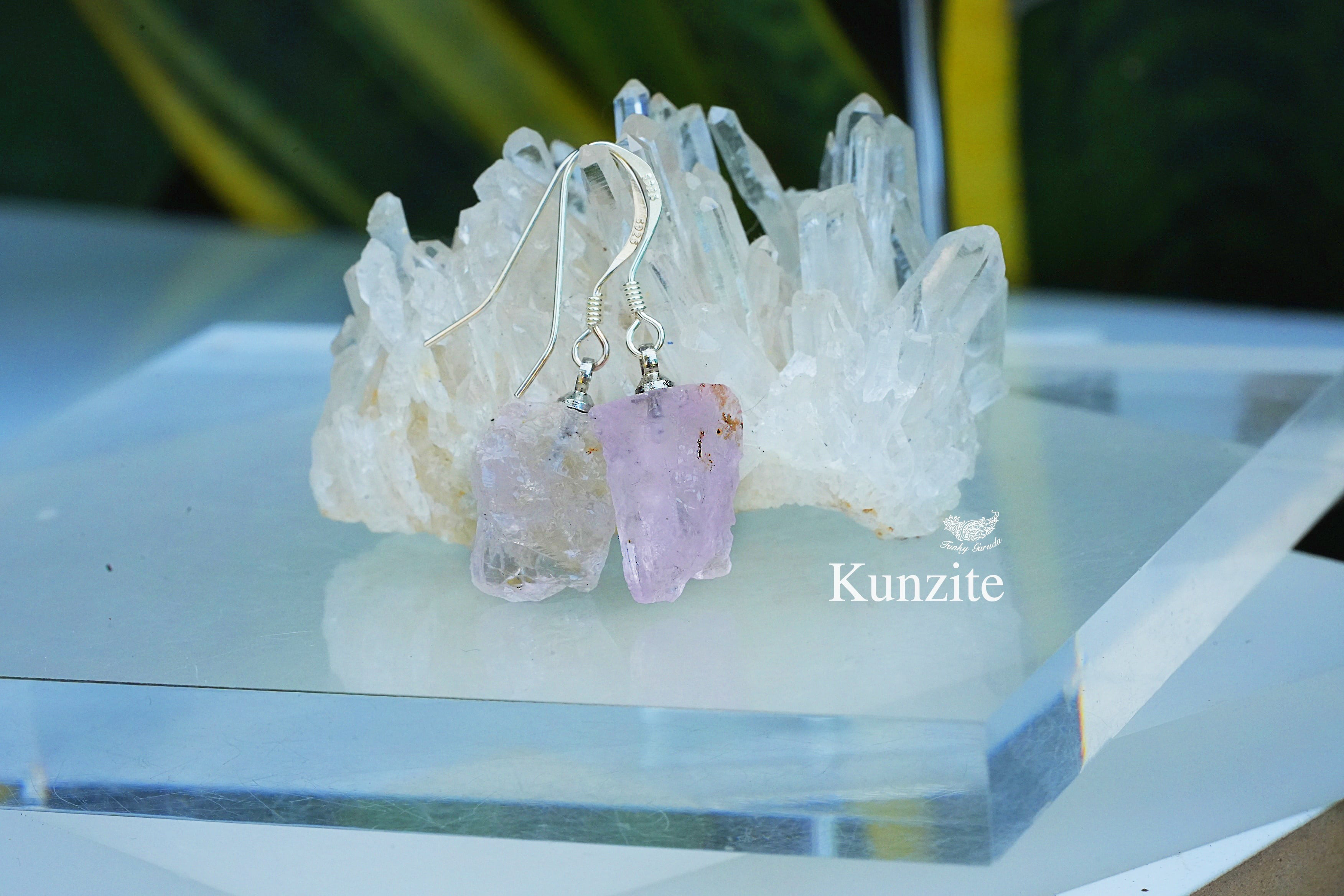 クンツァイト原石　シルバーピアス1302